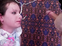 Brutal face fucking punishment with hanger through nose