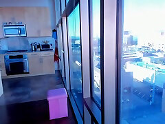 Window Washing with double fun pleasure Tail and Belly Stretching