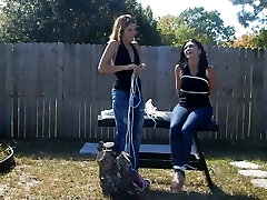 Duct Taped Hogtied gagged outdoor