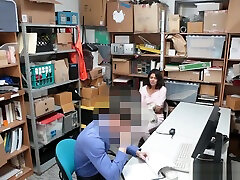 Tiny teen shoplifter caught by a guard and has to pay