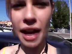 Public outdoor blowjob session with nymphomaniac slut