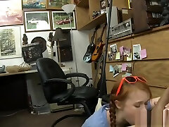Tight redhead babe boned by pawn man in the back office