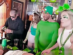 Naughty malkaya coxx teen BFFs celebrate St Patrick with orgy