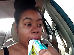 Ebony Big monica danger Sucking Ice cream Pop Outside in Car - Cami Creams