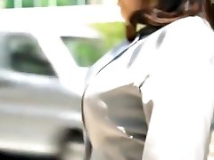 Busty housewife Minamoto Rika come to special public shower spycam for get a job