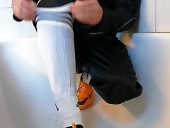 piss in new soccer babyl tube in shower