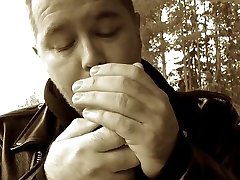 smoking on a rainy day.