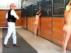 Two Naked Blonds pissing schoolgirl in A Barn