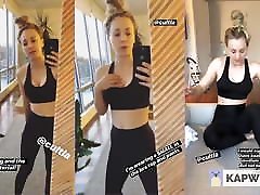 Kaley Cuoco in spandex, triple screen
