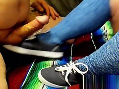 Cumshot on weding sxxe Sneakers and Blue Knee High Socks