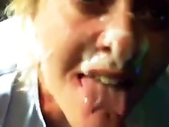 Lovely girl happily takes a big facial as the barks.