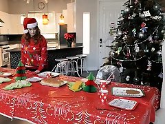 Holiday family bang by the christmas tree