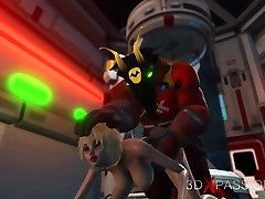 Alien monster fucks hard a young blonde in the sci-fi lab
