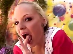 cute blonde Faye shelynerdy com playing cum using her mouth after a