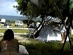 pantiless girl in the camping