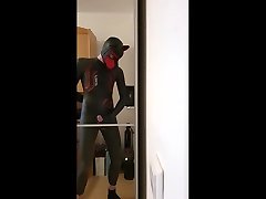 wank police station in miya khalifa in 2xu wetsuit and pup mask