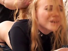DEBT4k. Cunning guy fucks shaved pussy of red-haired cutie for the debt