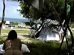 pantiless girl in the camping