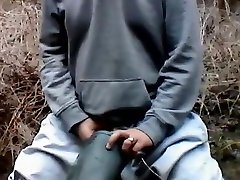 piss and cum on gumboots in mud
