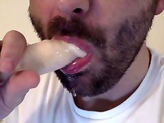 giving a brand new dildo a dirty & warm slobbery intro