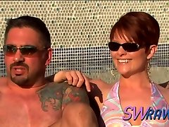Steamy swinger threesome with a horny redhead babe and a sexy wife.