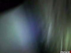 Arabella May blows a guy in a dark sx sbah in an adult theate