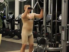 workout in transparent latex suit