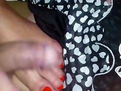 Sam is giving footjob to Pam