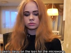 DEBT4k. Collector fucks mouth and twat of sweet lassie