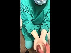 the slaves cums onto my german jerk off instruktion surgeon gloves.