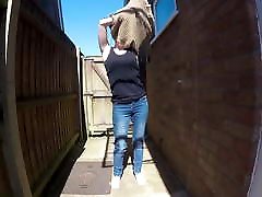 Skinny mom is undressing outdoors