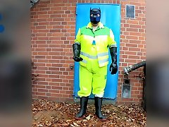 hiviz workie pup pawing off outdoors