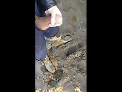 walking in gay voyeur sleeping wearing dirty worker gear and rubber boots