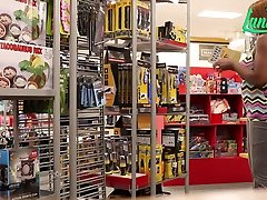 Ebony Babe Almost Caught Flashing & Fucking Herself In Retail Stores With Lana Lava