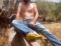 dude working outdoor and needs to jerk off