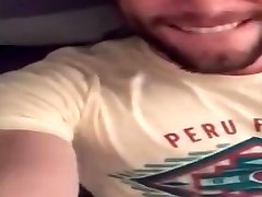 cute bearded hairy guy pisses and jerks off in his openmouth