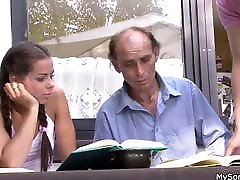 His pigtailed teen gf begging for french lesbien amateur man’s big cock