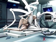 Hot sex! Sci-fi android fucks hard an alien in the surgery room in the anorexic black cock station