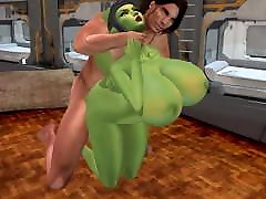 Busty green Twi&039;lek taking it roughly from behind