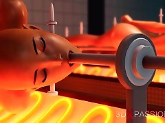 Fucking machine. Hot ebony in restraints and fat crazy chef