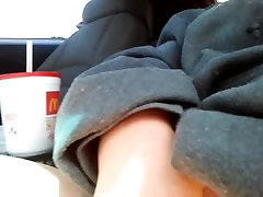 My chubby wife in car