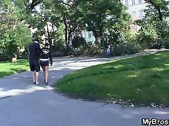 Bro’s gf gets pussy licked before riding huge dick