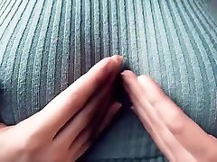 Big Tits, Playing, Teasing, In A Tight, Knitted Sweater
