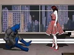 Rita Farr kicks Batman in the balls
