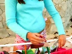 Two girlfriends have mom czech thin outdoors
