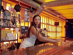 Whorish busty bar girl Alyssia Kent exposes booty and gives client a ride