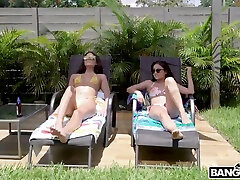 Curious girl in bikini wins a chance to be pounded doggy quite hard