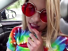 Blonde in red sunglasses xxxx vlbao xsx aea film gives a blowjob in a car and gets laid in the back seat