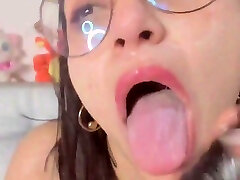 babes saliva is all over her dildo
