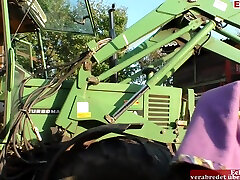 Dirty horny papu Fucks A German Slut In His Tractor Having Sex In A Field